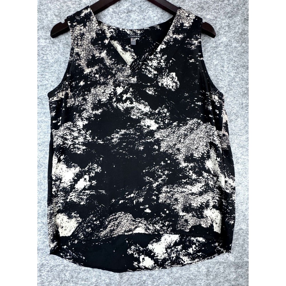 T Tahari Top Sz S Black Top with Marbled Print Sleeveless V-neck